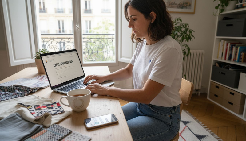 Créatrice d’entreprise en train de lancer sa boutique de mode en ligne