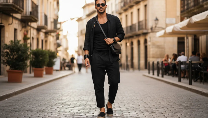 Comment porter le total look noir en été pour homme