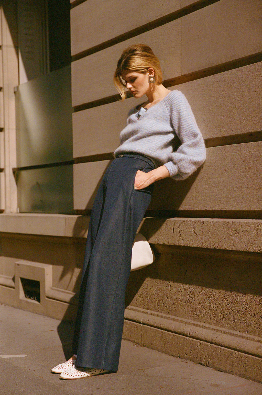 Belt Buckle Mohair and Wool Jumper - Lilac Blue
