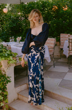 Printed Crêpe Maxi Skirt - Blue