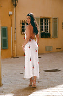 Halterneck Knitted Dress With Crochet Flowers - White