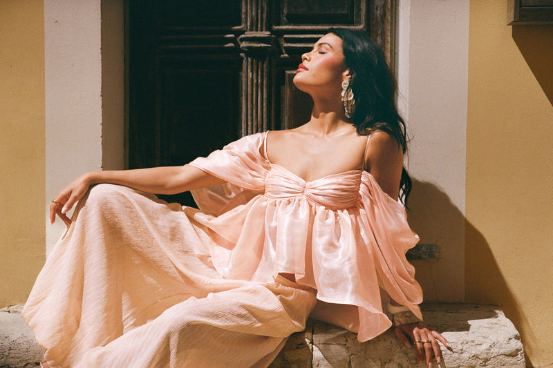 Haut Dos Nu En Organza Et À Volants - Abricot