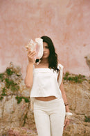 Haut Brodé À Dos Ouvert Et À Liens - Beige