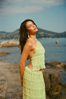Ruffled Smocked Halter Top - Green