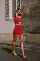Mini-Jupe En Maille Bouclette - Cerise