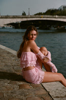 Haut en dentelle à volants asymétriques - rose sucre