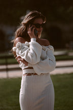 Gonna Midi in Lana Mista Sospesa a Cintura - Beige