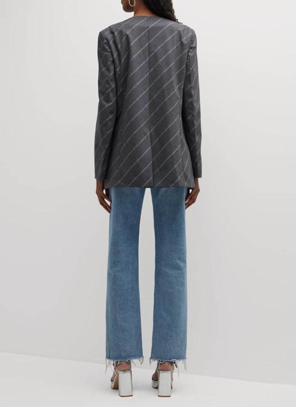 Collarless Slim Jacket - Grey Melange - Femme