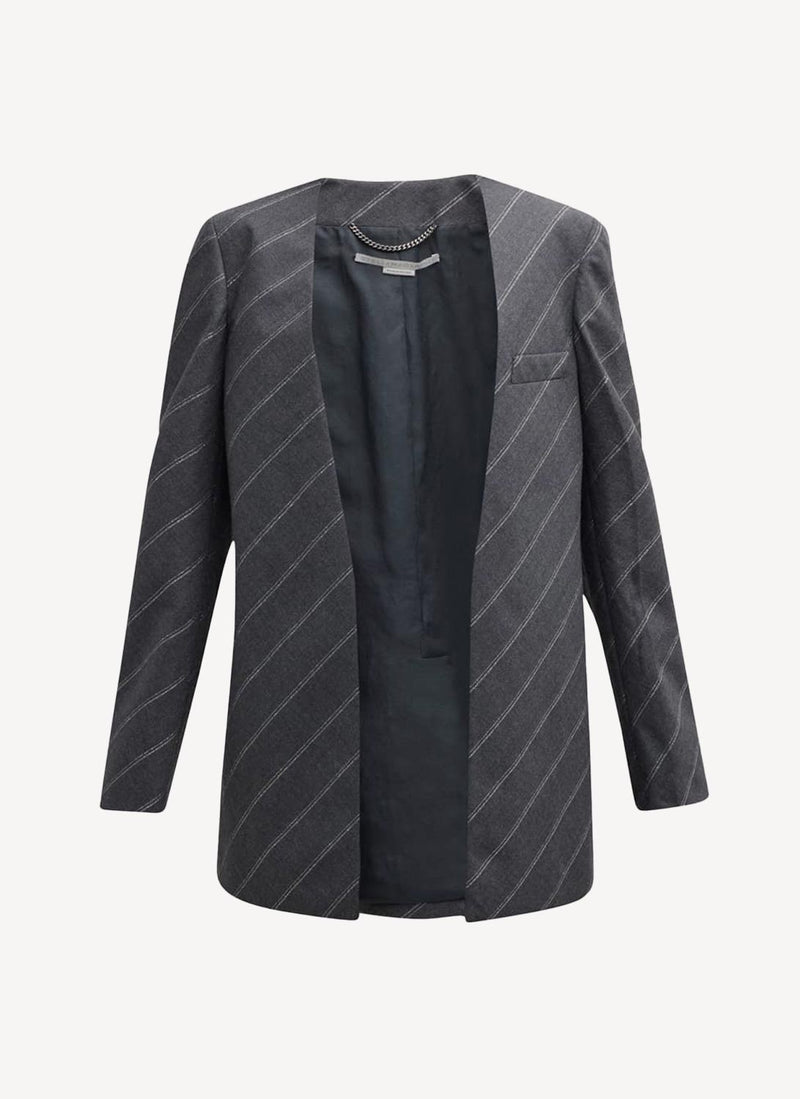 Collarless Slim Jacket - Grey Melange - Femme
