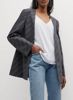 Collarless Slim Jacket - Grey Melange - Femme