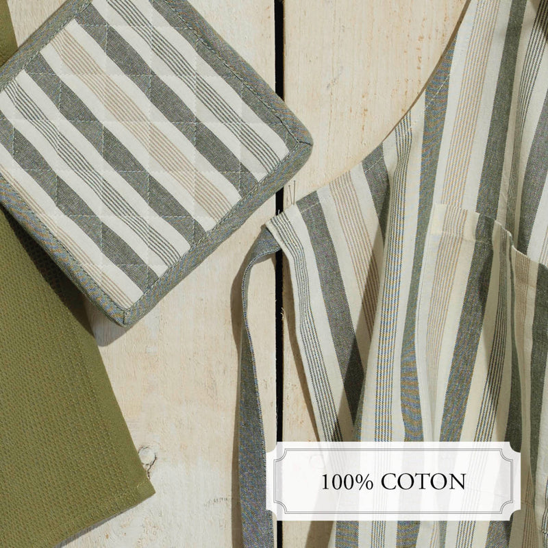 Ensemble Tablier, Gant De Cuisine & Manique - Arthur - Vert