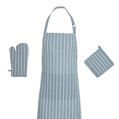 Tablier, Gant De Cuisine Et Manique Coton - Rayé Bleu