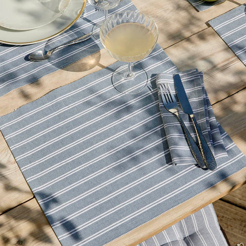 Set De Table Coton - Rayé Bleu