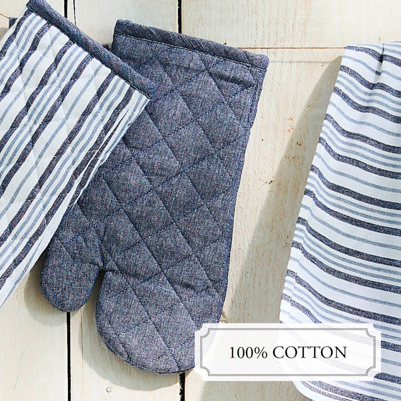 Ensemble Tablier, Gant De Cuisine & Manique - Chambray - Bleu Foncé