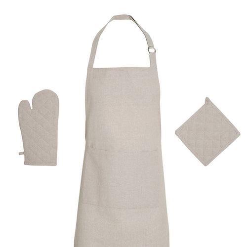 Ensemble Tablier, Gant De Cuisine & Manique - Chambray - Taupe