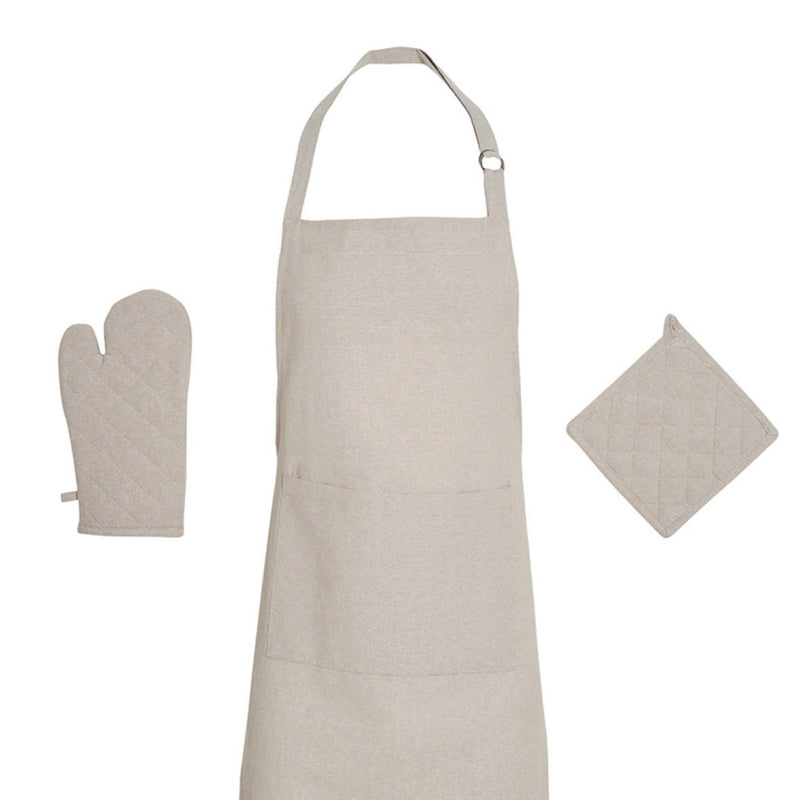 Ensemble Tablier, Gant De Cuisine & Manique - Chambray - Taupe