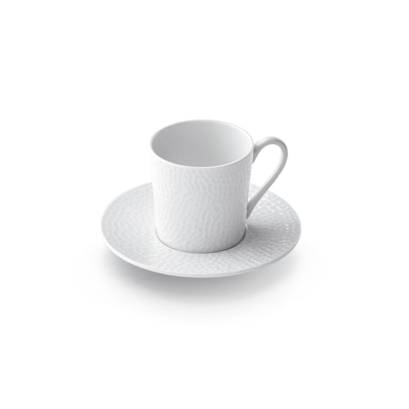 Set De 6 Tasses À Café Avec Soucoupe - Martelé - Blanc