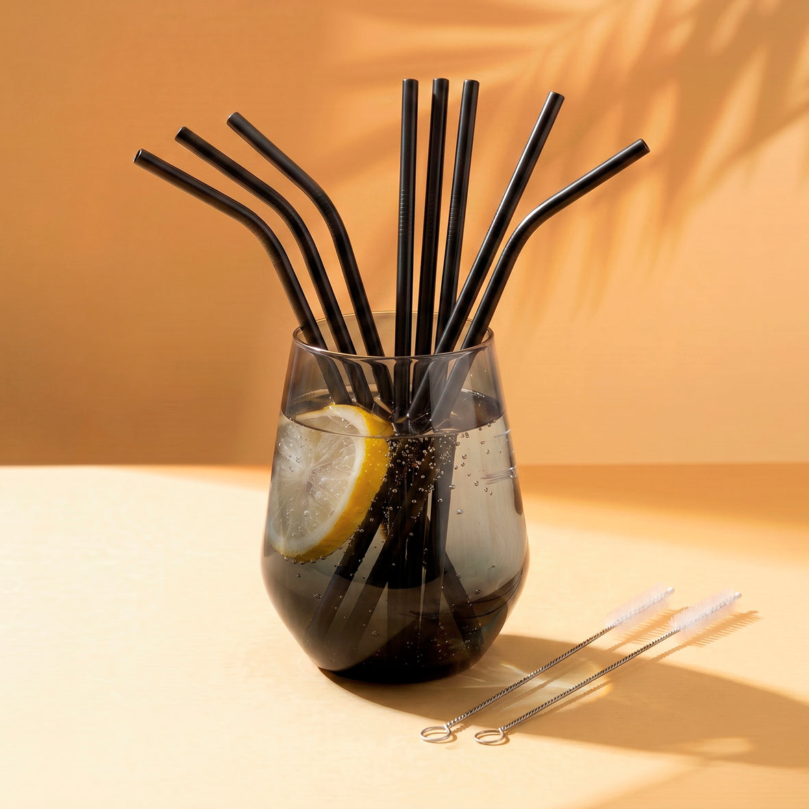 Art Culinaire - Set Di 8 Cannucce + Scovolino - Solid Dia - Acciaio Inossidabile 18/8 - Nero
