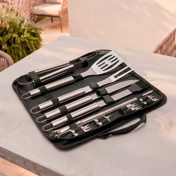 Art Culinaire - 19-Teiliges Grillbesteck-Set - Grill - Edelstahl 420 - Silber