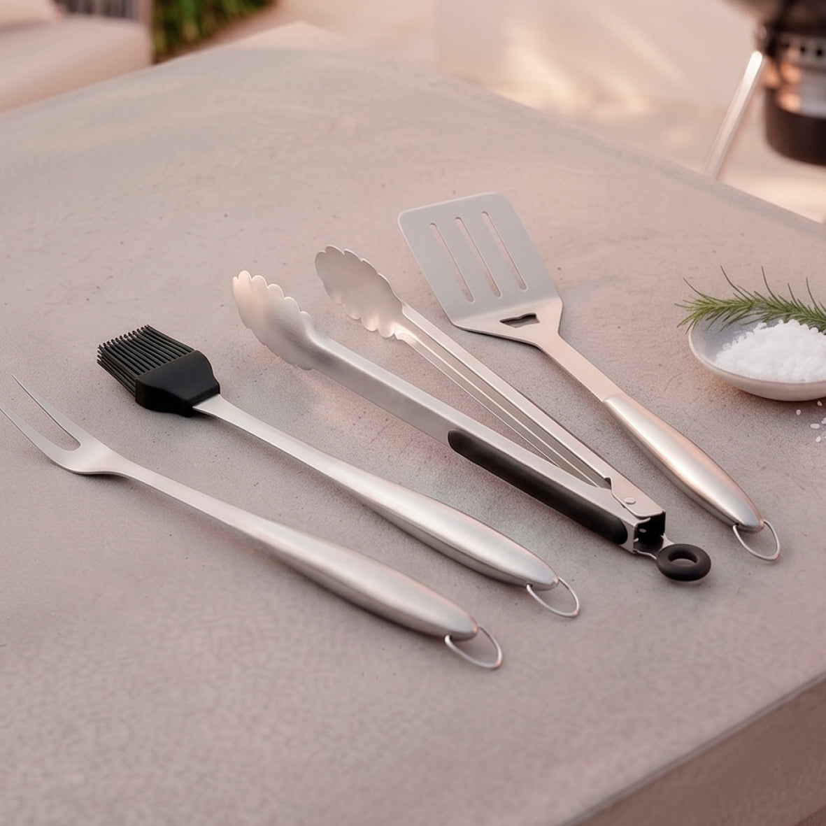 Art Culinaire - Set Di Utensili Da Barbecue 4 Pezzi - Grill - Acciaio Inossidabile - Argento