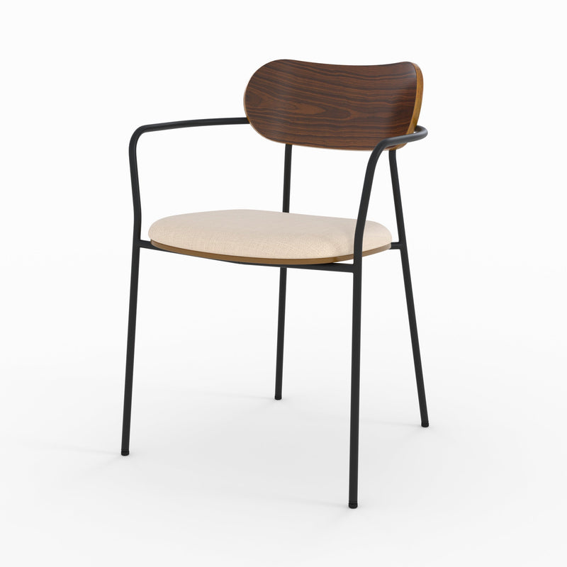 Lot de 2 chaises Marine en tissu beige et placage en bois foncé