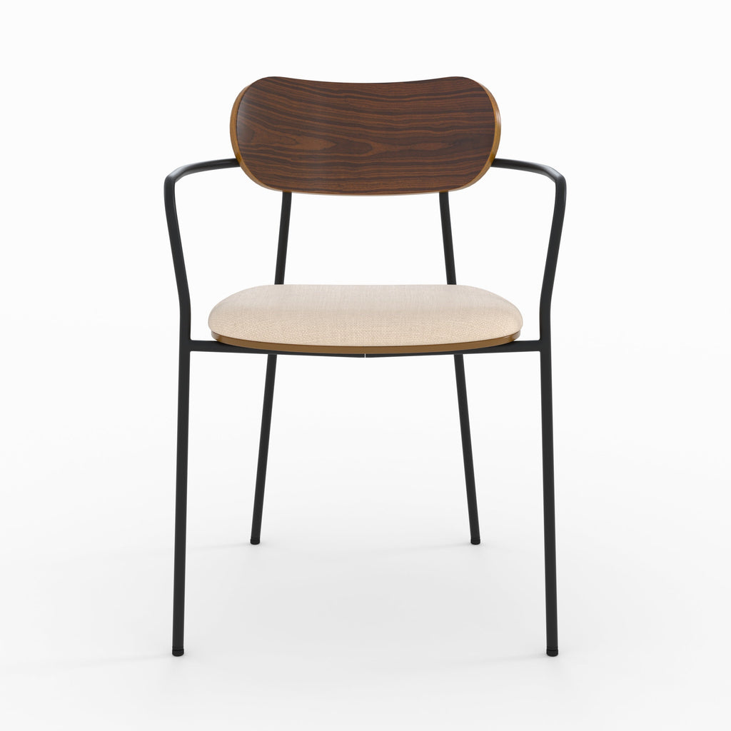 Marine - Set of 2 Chairs in Beige Fabric and Dark Wood Veneer