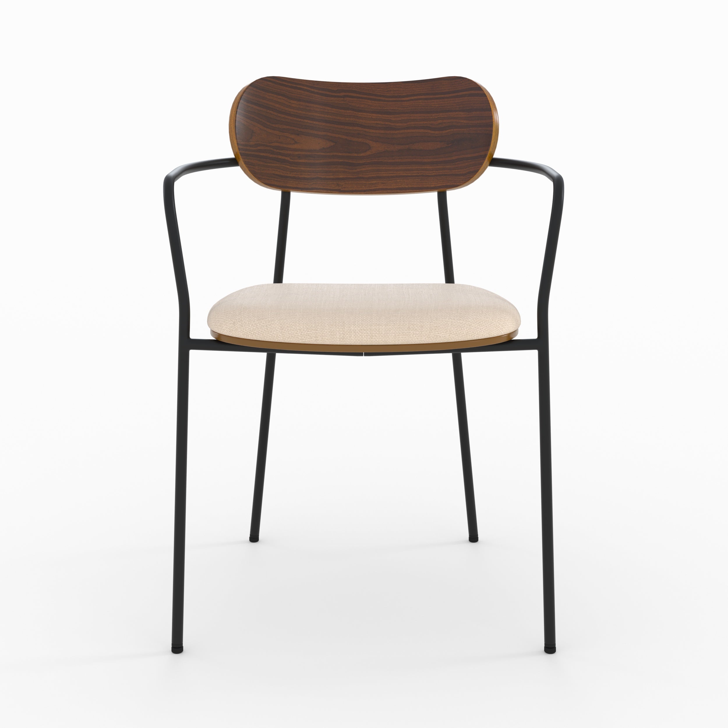 Marine - Set of 2 Chairs in Beige Fabric and Dark Wood Veneer