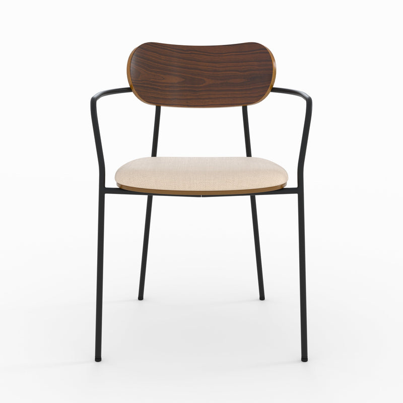Lot de 2 chaises Marine en tissu beige et placage en bois foncé