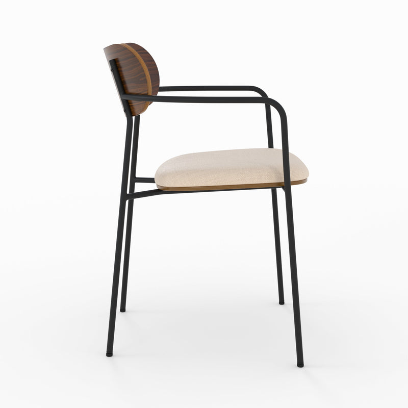 Lot de 2 chaises Marine en tissu beige et placage en bois foncé
