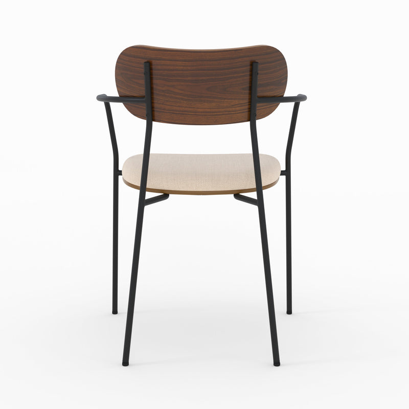 Lot de 2 chaises Marine en tissu beige et placage en bois foncé