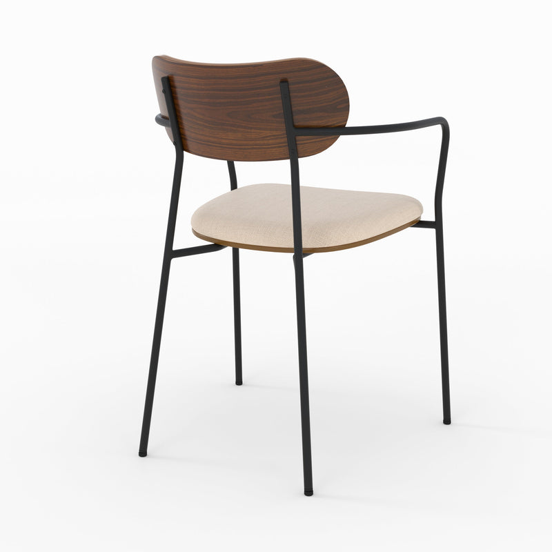 Lot de 2 chaises Marine en tissu beige et placage en bois foncé