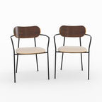 Marine - Set of 2 Chairs in Beige Fabric and Dark Wood Veneer