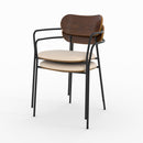 Lot de 2 chaises Marine en tissu beige et placage en bois foncé