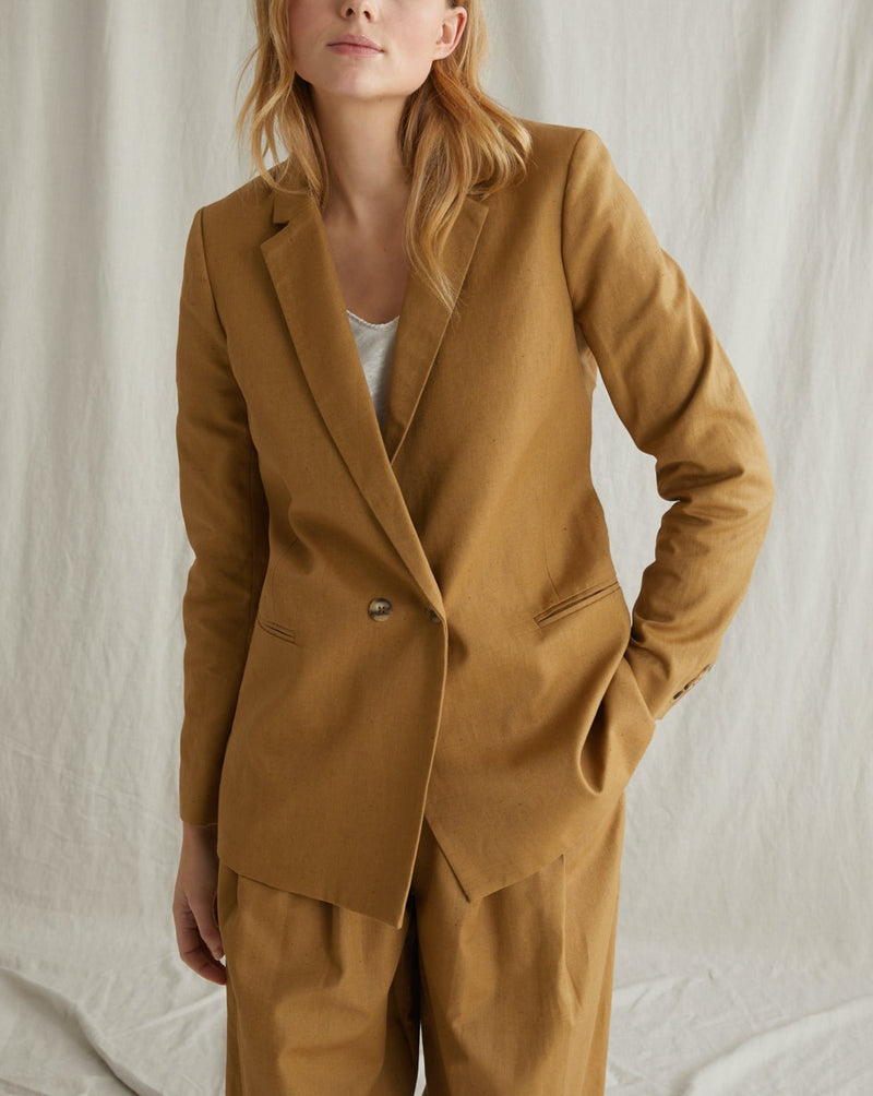 Chaqueta de lino y algodón - Liso Beige oscuro - Mujer