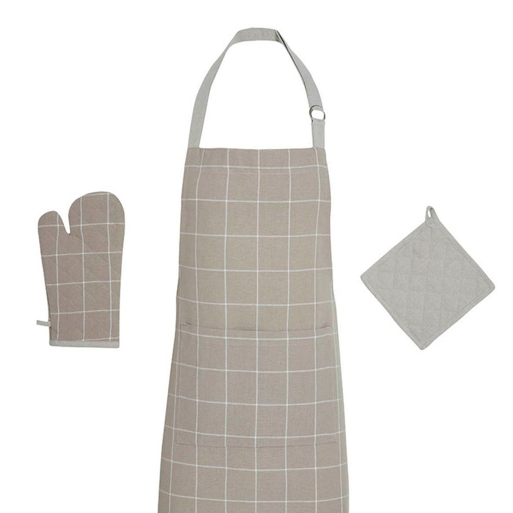 Juego De Delantal, Guante De Cocina Y Agarradera - Taupe -