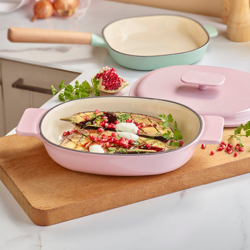 Cocotte Ovale Avec Couvercle - Enamel Rose
