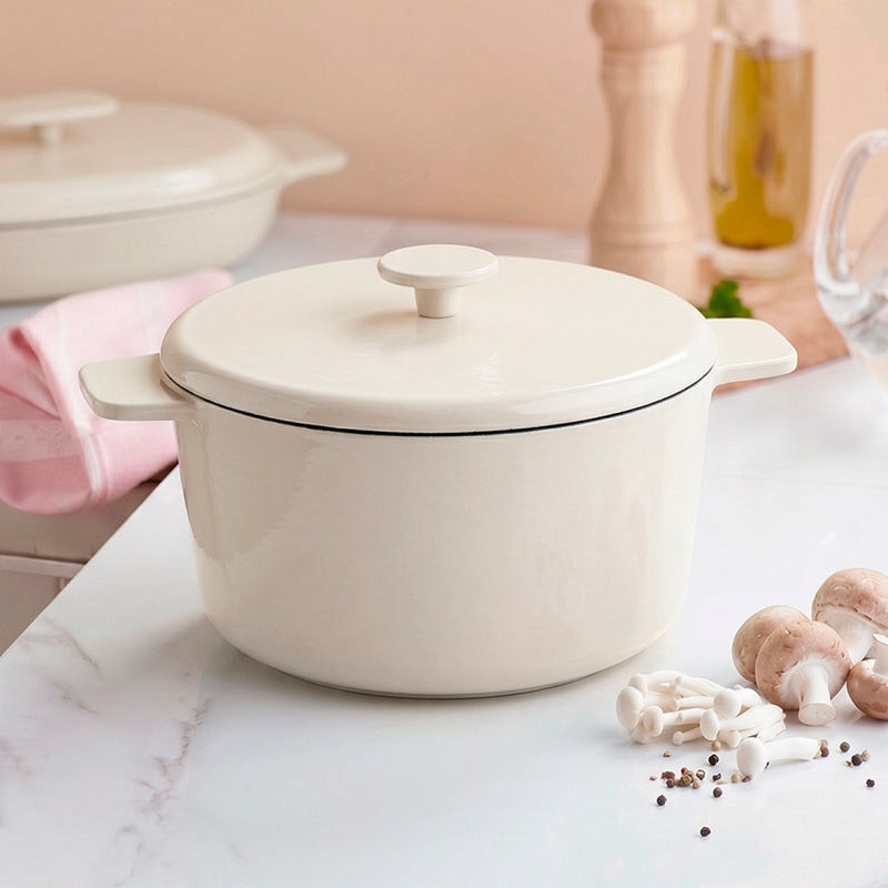 Cocotte Ronde Avec Couvercle - Enamel Crème