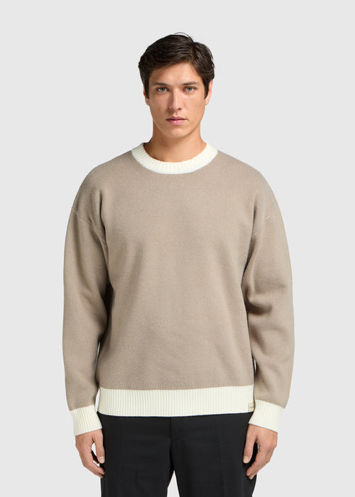 Contrast Round Neck Sweater - Gray