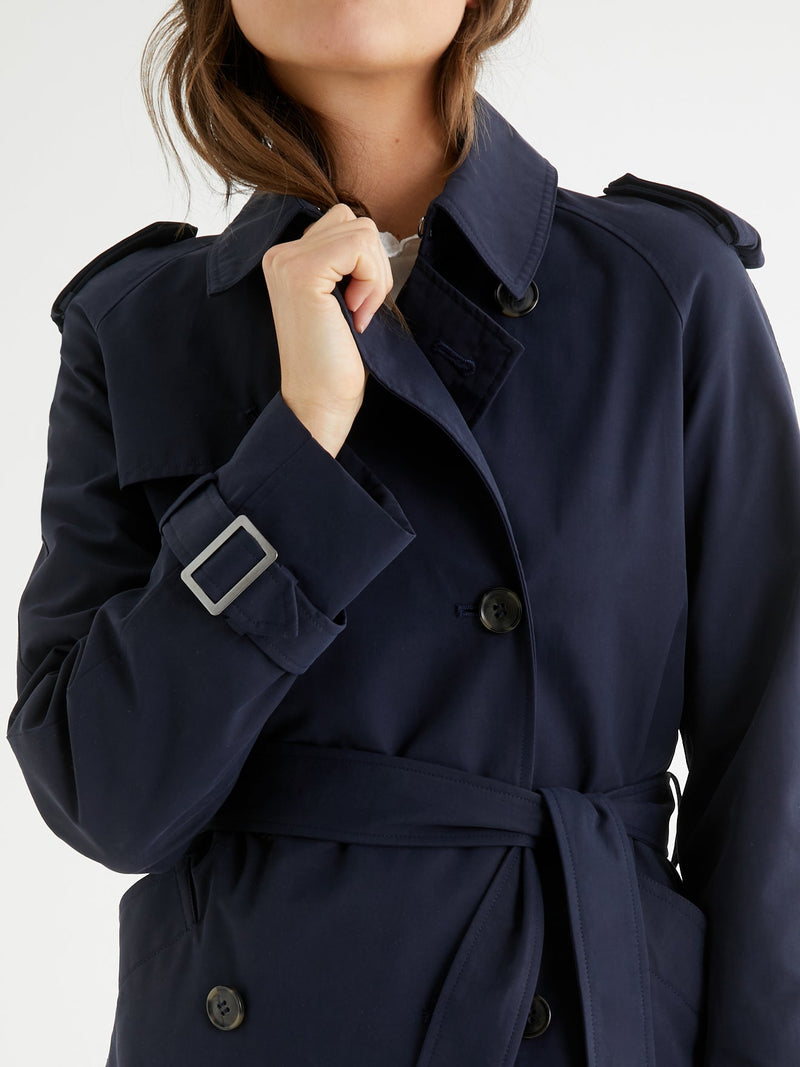 Trench Court - Bleu Fonce Uni - Femme
