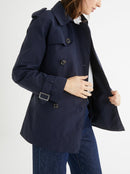 Trench Court - Bleu Fonce Uni - Femme