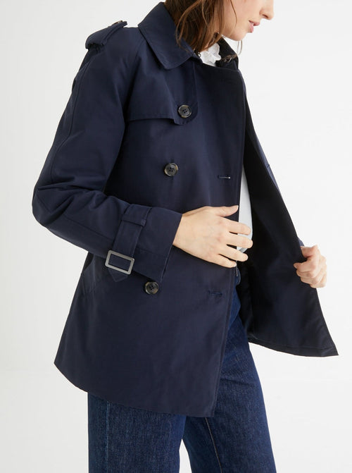 Trench Court - Bleu Fonce Uni - Femme