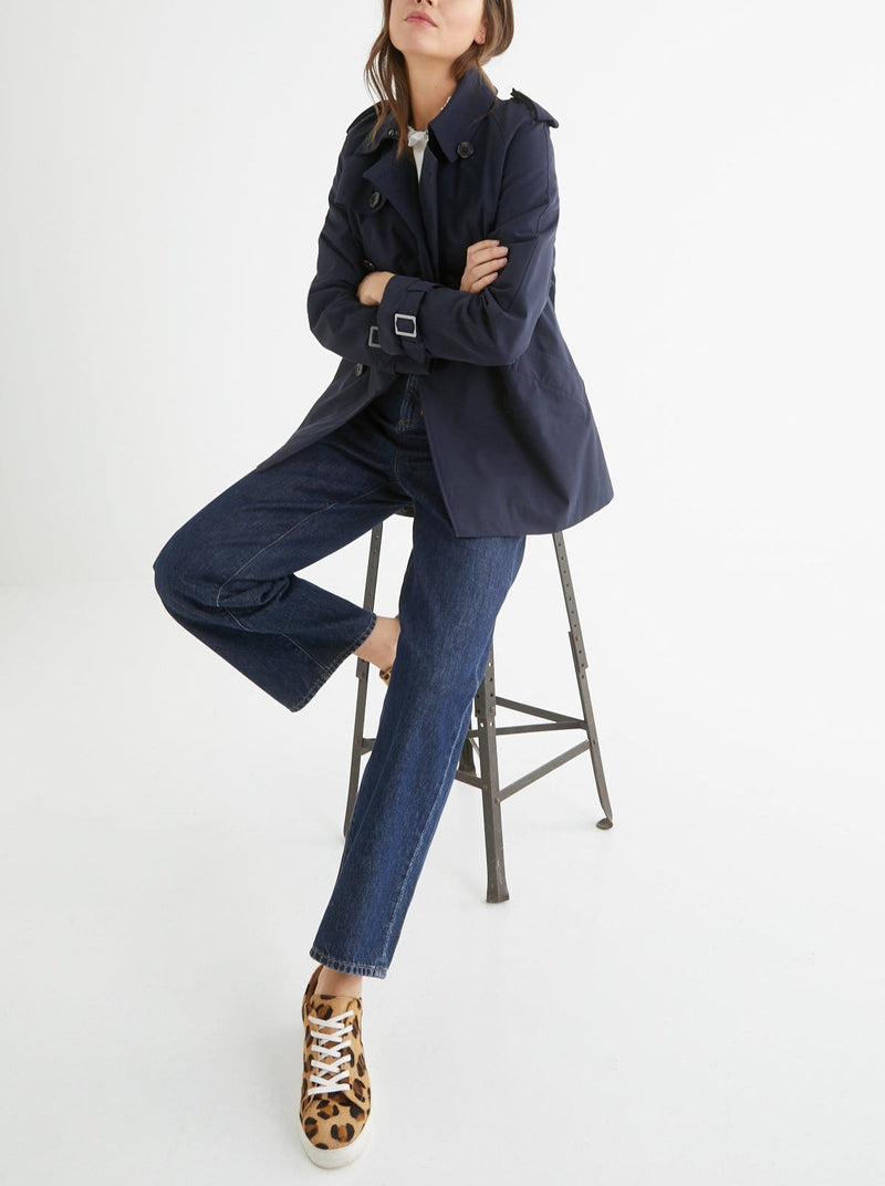 Trench Court - Bleu Fonce Uni - Femme