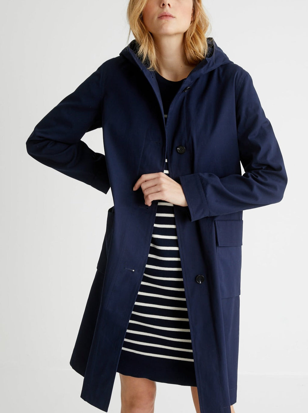 Abrigo largo Ct - Azul oscuro liso - Mujer