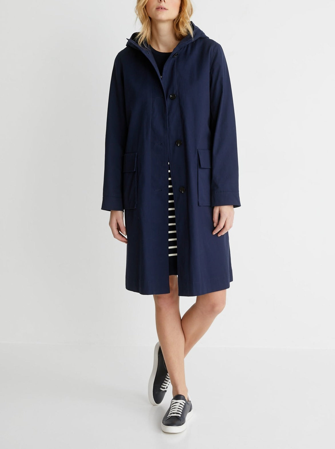 Abrigo largo Ct - Azul oscuro liso - Mujer