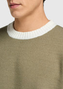 Contrast Round Neck Sweater - Green