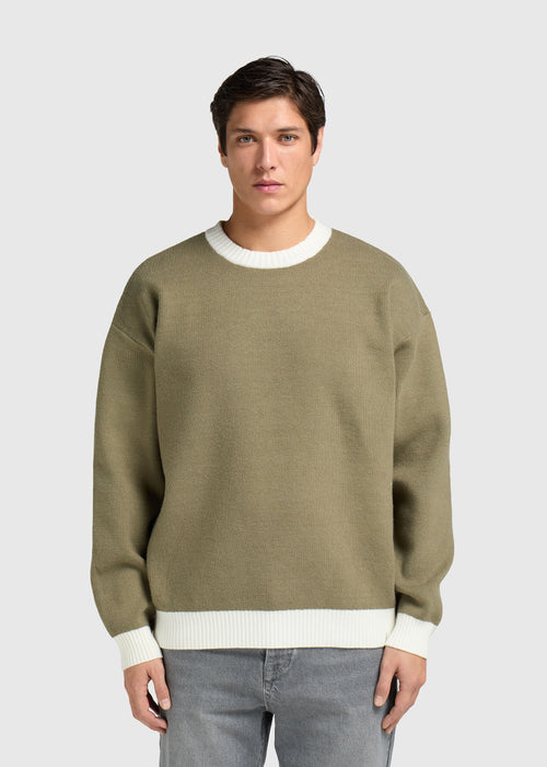 Contrast Round Neck Sweater - Green