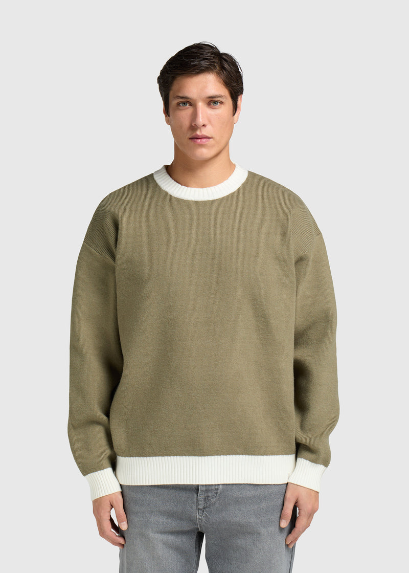 Contrast Round Neck Sweater - Green