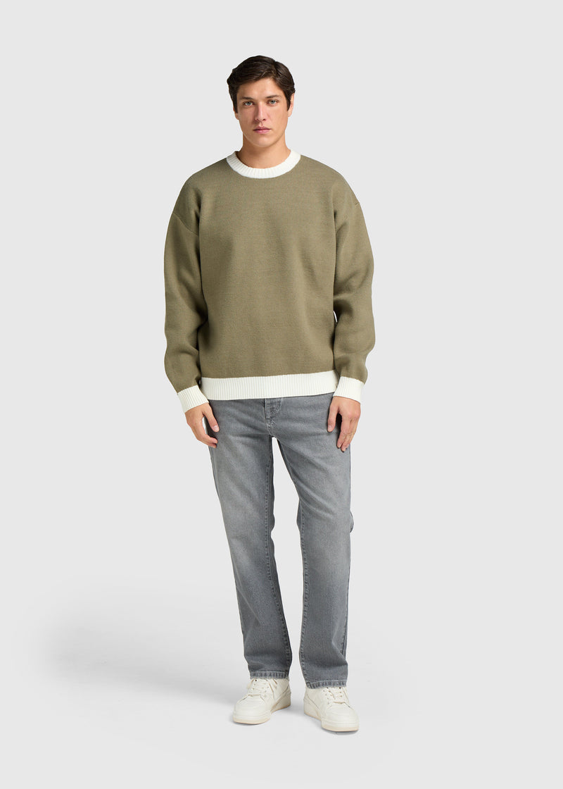 Contrast Round Neck Sweater - Green