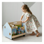 Bibliothèque Enfant Double-Face Sur Roulettes – Bleu Clair