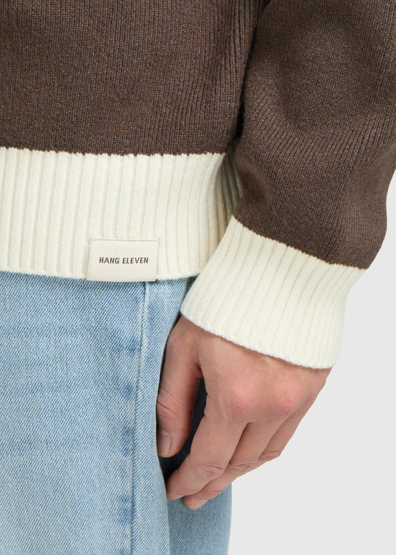 Pull Col Rond Contrast - Brown